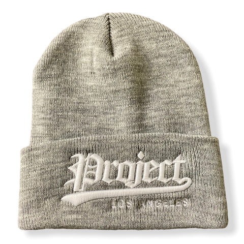 Grey Embroidered Beanie