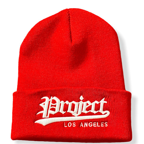 Red Embroidered Beanie
